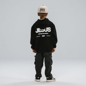 LITTLE JESUS BEFORE THE WORLD HOODIE BLACK BACK