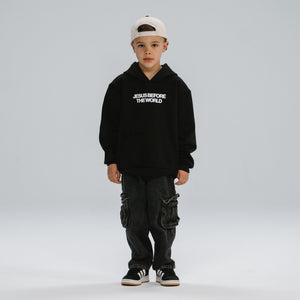 LITTLE JESUS BEFORE THE WORLD HOODIE BLACK FRONT
